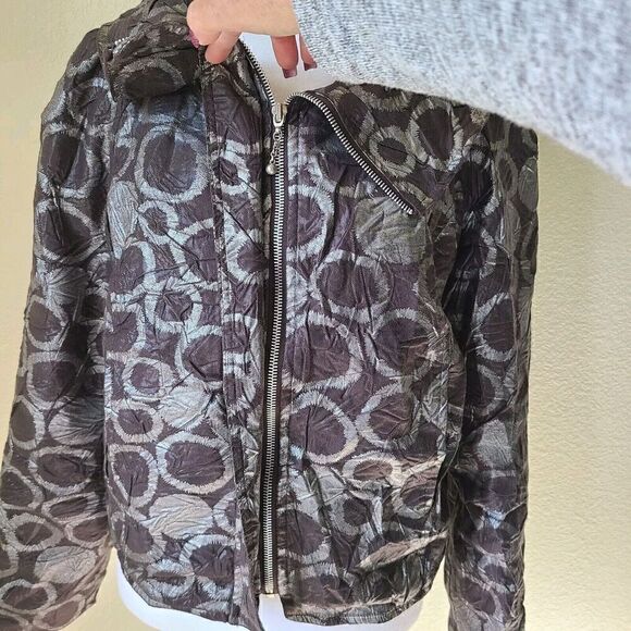 Joseph Ribkoff Size 4 Zip Up Brown & Silver Textured Metallic Jacket Lightweight - Picture 8 of 10